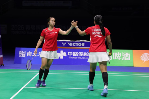 Rachel Rose dan Febi Setianingrum saat bertanding di Badminton Asia Championships (BATC) 2026. Foto: PBSI