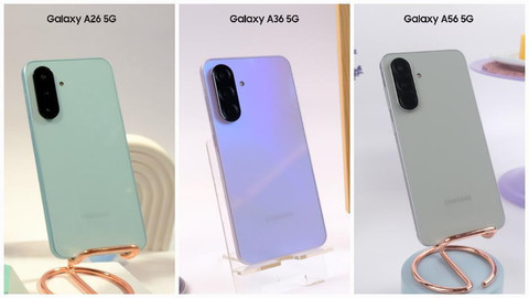 Samsung Galaxy A26 5G (kiri), Galaxy A36 5G (tengah), A56 5G (kanan). Foto: Samsung
