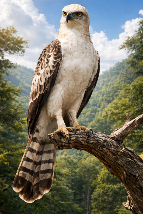 Populasi Elang Flores tergolong sangat kecil. Pada 2004 diperkirakan hanya ada sekitar 73 hingga 75 pasangan, atau sekitar 150 individu dewasa di alam. Foto: ChatGPT Image
