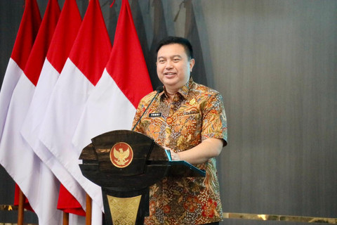 Sekjen Kemendagri Tomsi Tohir hadiri Pelantikan dan Rakernas DPP APDESI Periode 2026-2031 di Kementerian Desa dan PDT,  Jakarta, Senin (16/2/2026). Foto: Kemendagri RI