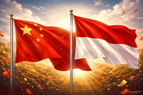 Ilustrasi bendera China dan Indonesia. Foto: Dok. ChatGPT