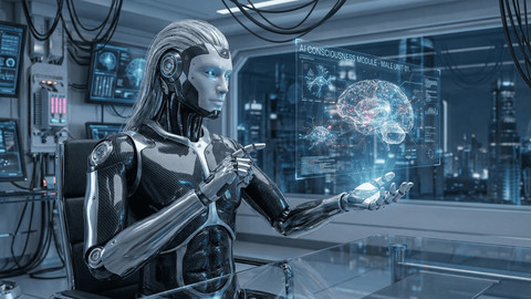 Ilustrasi kecerdasan buatan yang mampu mengolah data dan kesadaran semu. Foto: Generated by AI