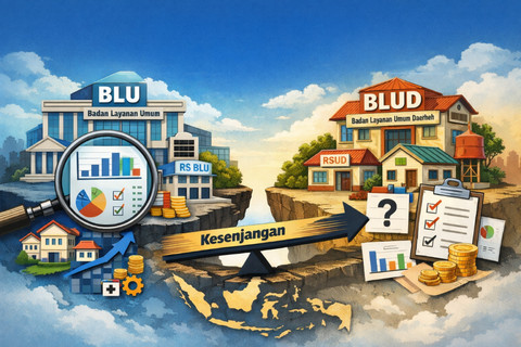 Ilustrasi kesenjangan BLU dan BLUD. Foto: Generated by AI