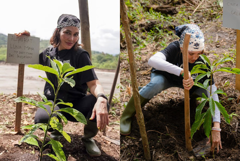 Luna Maya dan Cinta Laura menanam pohon alpukat. Foto: Act of Love x WWF, Instagram @lunamaya via @yayasan_lunamayanawasena