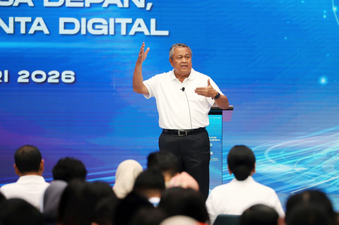 Gubernur Bank Indonesia, Perry Warjiyo memberikan kata sambutan dalam peresmian soft launching Pusat Inovasi Digital Indonesia (PIDI) di Kantor Bank Indonesia, Jakarta, Senin (23/2/2026). Foto: Iqbal Firdaus/kumparan