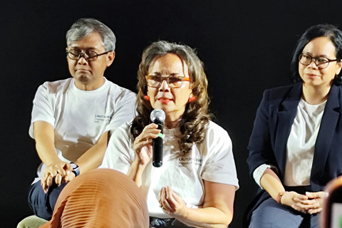 Christine Hakim saat acara konferensi pers cast reveal dan trailer Laut Bercerita di kawasan Jakarta Pusat, Selasa (24/2/2026). Foto: Salsha Okta Fairuz/kumparan