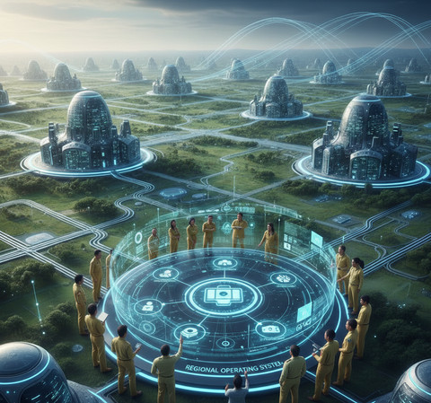 Ilustrasi konsep desentralisasi digital yang menampilkan kolaborasi aparatur daerah dalam mengelola sistem berbasis data secara terintegrasi. Foto: Idisign