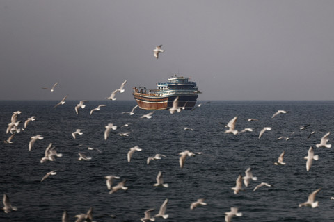 Burung-burung terbang di dekat perahu di Selat Hormuz di tengah konflik AS-Israel dengan Iran seperti terlihat dari Musandam, Oman, Senin (2/3/2026). Foto: Amr Alfiky/REUTERS