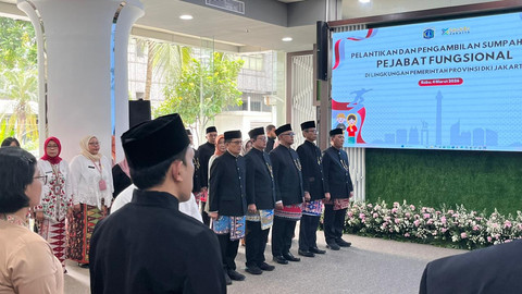 Suasana pelantikan dan pengambilan sumpah jabatan fungsional lingkungan Pemprov DKI Jakarta di Balai Kota, Jakarta Pusat, Rabu (4/3). Foto: Nasywa Athifah/kumparan