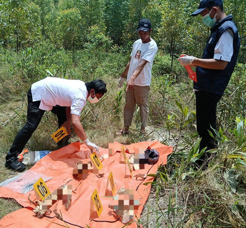 Kerangka manusia ditemukan di Areal Compertemen E 057 PT RAPP Estate Teso Blok Teso Barat, Desa Bukit Raya, Kecamatan Singingi Hilir, Kabupaten Kuansing, Riau. dok: Istimewa