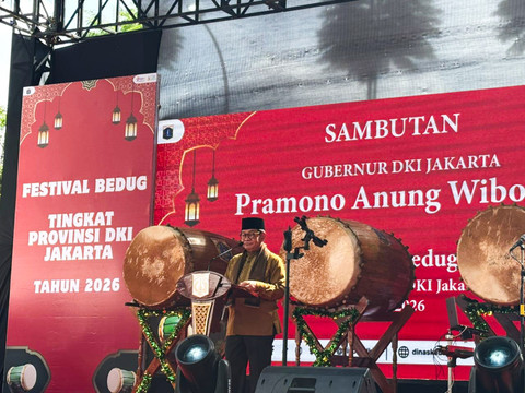 Gubernur DKI Jakarta Pramono Anung dalam festival bedug tingkat provinsi di Taman Ismail Marzuki, Jakpus, Sabtu (7/3).  Foto: Amira Nada/kumparan