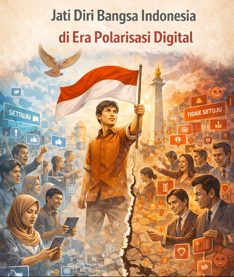 Jati Diri Bangsa Indonesia di Era Polarisasi Digital. Ilustrasi: AI Generated/Dok. Pribadi.