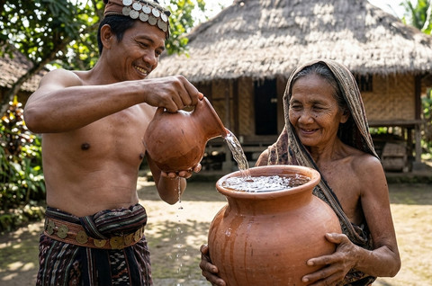 Ilustrasi bejana dan air. Foto: Generated by AI