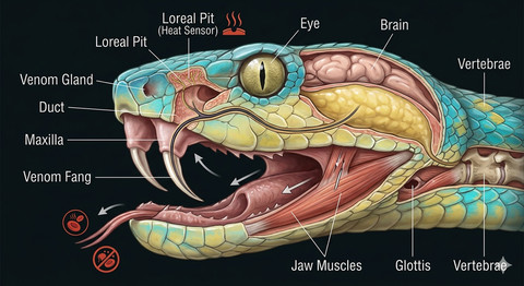 Anatomi bagian kepala Trimeresurus insularis. Foto: Generated by AI