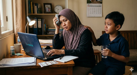 Di tengah kondisi tubuh yang lemah karena sakit, seorang ibu tetap berjuang bekerja demi masa depan anaknya