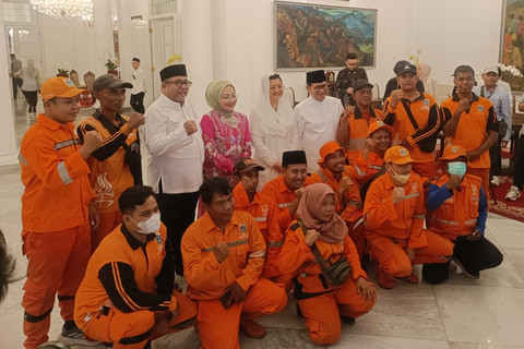 Suasana halalbihalal dengan Gubernur DKI Jakarta Pramono Anung dan Wakil Gubernur Rano Karno di Pendopo Balai Kota Jakarta, Sabtu (21/3/2026). Foto: Ryan Iqbal/kumparan