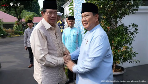 Presiden Prabowo Subianto menerima Presiden ke-6 RI, Susilo Bambang Yudhoyono, di Istana Negara, Jakarta, Sabtu (21/3). Foto: YouTube/ Sekretariat Presiden