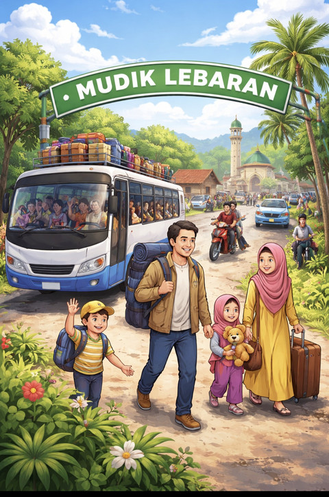 Ilustrasi mudik lebaran. Sumber: Dok. AI