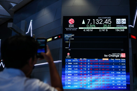 Pengunjung memotret layar yang menampilkan pergerakan Indeks Harga Saham Gabungan (IHSG) di Bursa Efek Indonesia, Jakarta, Rabu (25/3/2026).  Foto: Asprilla Dwi Adha/ANTARA FOTO