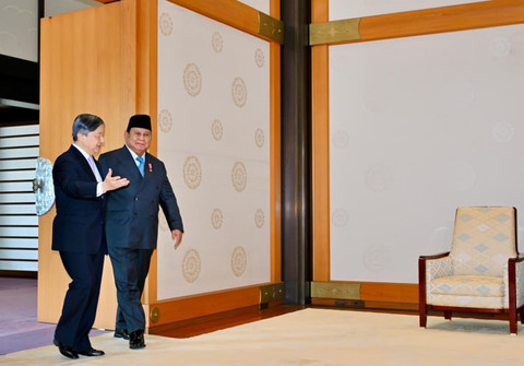 Presiden Republik Indonesia Prabowo Subianto melakukan kunjungan kehormatan kepada Kaisar Jepang Naruhito di Istana Kekaisaran Jepang, Tokyo pada Senin (30/3/2026). Foto: Dok. Biro Pers, Media, dan Informasi Sekretariat Presiden