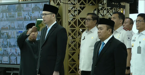 Pelantikan Hendarsam Marantoko sebagai Dirjen Imigrasi pada Rabu (1/4/2026). Foto: YouTube/  Kementerian Imigrasi dan Pemasyarakatan RI