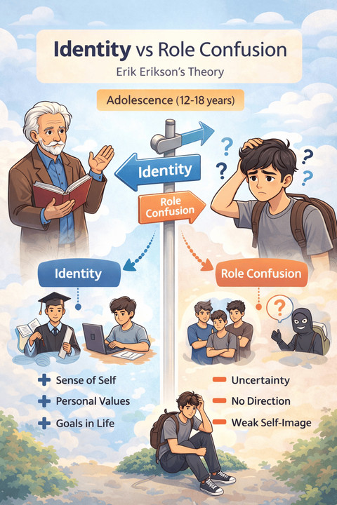 Ilustrasi konsep identity vs role confusion oleh Erik Erikson. Foto: dokumen pribadi