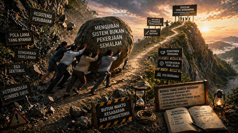 Doc. RAW  |  AI-Generated Content  |  Ilustrasi Mengubah Sistem Bukan Pekerjaan Semalam