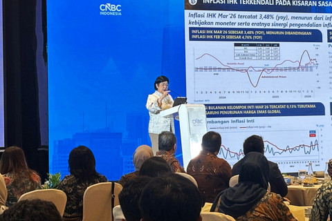 Deputi Gubernur Senior Bank Indonesia Destry Damayanti dalam acara Central Banking Forum 2026, Senin (13/4/2026). Foto: Ave Airiza Gunanto/kumparan