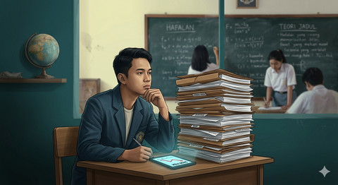 Ilustrasi krisis nalar dan beban birokrasi pendidikan Indonesia. Sumber: Gemini AI