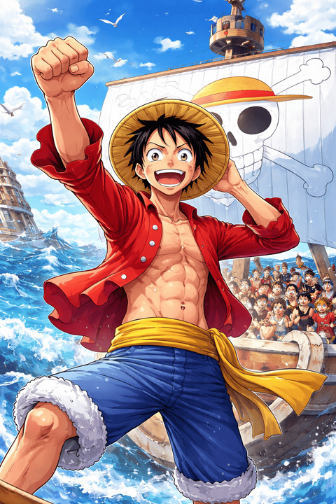 Ilustrasi Monkey D. Luffy (karakter utama dalam anime One Piece). Foto: Generated by AI