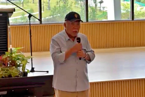 Kepala OIKN, Basuki Hadimuljono memberikan sambutan saat kunjungan pimpinan MPR ke IKN, Senin (20/4/2026). Foto: Abid Raihan/kumparan