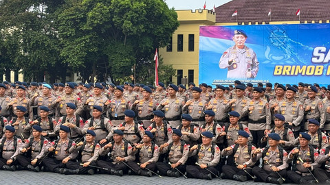 Apel pembukaan rakernis Brimob di Mako Brimob Kelapa Dua, Depok, Jawa Barat, Selasa (21/4/2026). Foto: Rayyan/Kumparan