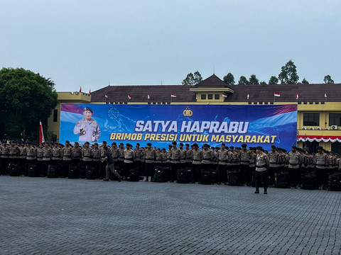 Apel pembukaan rakernis Brimob di Mako Brimob Kelapa Dua, Depok, Jawa Barat, Selasa (21/4/2026). Foto: Rayyan/Kumparan