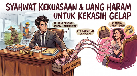 Sebanyak 81% koruptor laki-laki gunakan uang panas untuk memanjakan kekasih gelapnya. Foto: Gemini AI