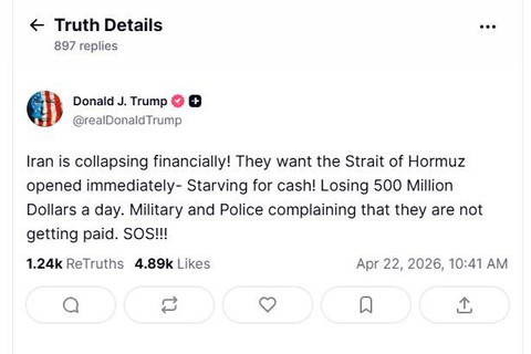 Postingan Truth Donald Trump terkait Iran sedang mengalami krisis keuangan. Foto: Truth/ Donald Trump