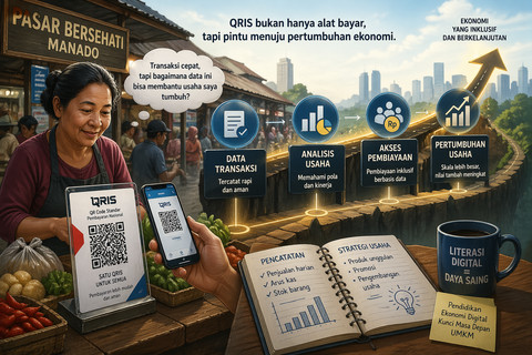 Ilustrasi QRIS dan Pendidikan Ekonomi Menjadi  Pendukung Pertumbuhan Ekonomi (Foto Generated by AI)