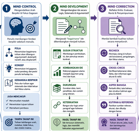 Alur Kognitif Menulis: Mind Control, Mind Development, dan Mind Correction (Sumber: Author Conceptualization)