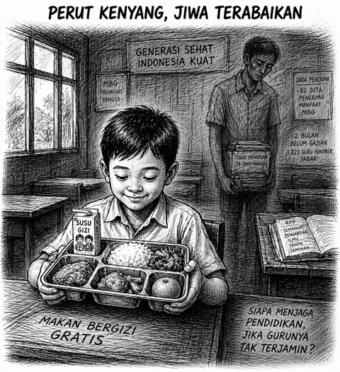 Ilustrasi perut kenyang, jiwa terabaikan. Foto: Generated by AI