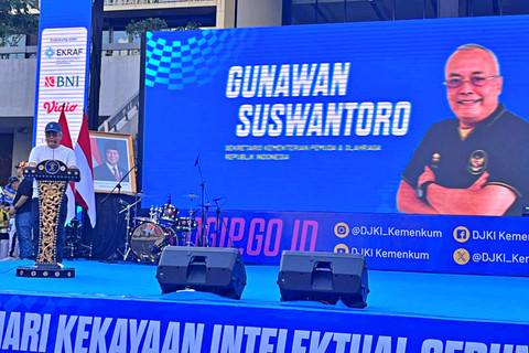 Sekretaris Kemenpora Gunawan Suswantoro dalam acara Peringatan Hari Kekayaan Intelektual Sedunia di kawasan Sarinah, Jakarta Pusat, Minggu (26/4/2026). Foto: Nasywa Athifah/kumparan
