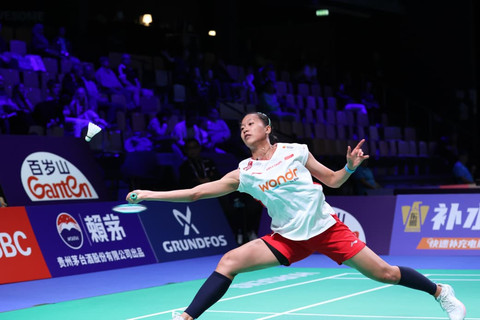 Tunggal putri Indonesia Putri Kusuma Wardani pada pertandingan Piala Uber 2026 di Horsens, Denmark. Foto: PBSI