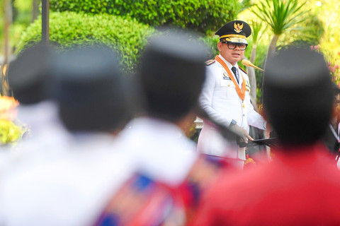 Wakil Menteri Dalam Negeri Bima Arya Sugiarto menyampaikan sambutan pada Peringatan Hari Otonomi Daerah XXX Tahun 2026 di Kantor Kementerian Dalam Negeri (Kemendagri), Jakarta, Senin (27/4/2026). Foto: M Risyal Hidayat/ANTARA FOTO