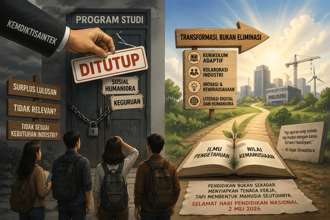 Ilustrasi penutupan program studi (jurusan) oleh pemerintah lewat Kemdiktisaintek. Foto: Generated by AI 