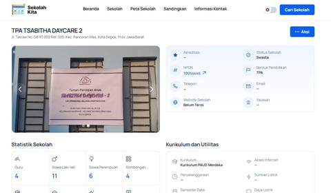 Contoh tampilan informasi daycare di portal Sekolah Kita. Foto: Dok. Pribadi