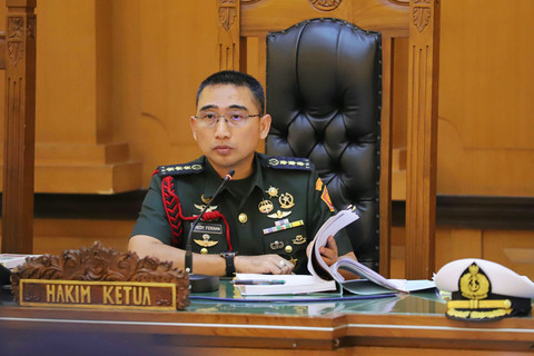 Suasana sidang kasus dugaan penyiraman air keras terhadap Wakil Koordinator KontraS, Andrie Yunus, berlangsung di Pengadilan Militer II-08, Cakung, Jakarta Timur, Rabu (29/4/2026). Foto: Jamal Ramadhan/kumparan