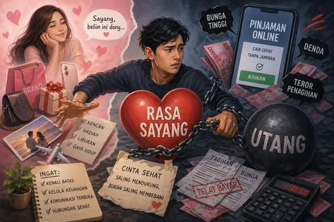 Seorang lelaki yang rela melakukan pinjaman demi menyenangkan hati kekasih nya. Foto: Generated by AI