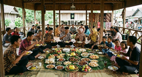 Sumber foto dari Bantuan Ai Ilustrasi Suasana Makan Bersama Dalam Tradisi Kenduri Masyarakat 