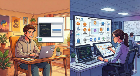 Ilustrasi vibe coding dan rekayasa perangkat lunak bukan dua kutub yang saling meniadakan, melainkan dua alat untuk kebutuhan yang berbeda (Sumber: Gemini AI)