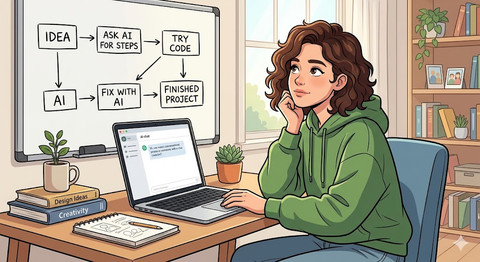 Ilustrasi perencanaan solusi TI sebelum vibe coding oleh pengguna non-programmer (Sumber: Gemini AI)