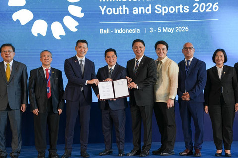 Menpora RI, Erick Thohir, dan sejumlah Menpora negara-negara ASEAN menghadiri SEA Ministerial Meeting on Youth and Sports 2026 di Bali. Foto: Dok. Kemenpora