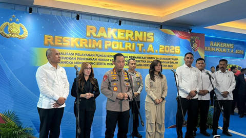 Kapolri Listyo Sigit Prabowo memberikan keterangan perss usai acara pembukaan Rakernis Reskrim Polri di Bareskrim, Jakarta Selatan, Kamis (7/5). Foto: Rayyan/Kumparan